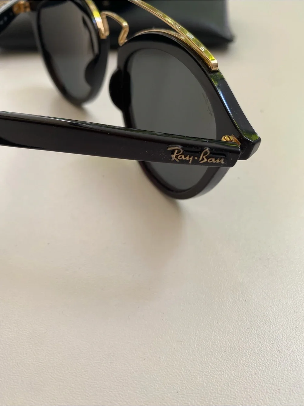 Ray-Ban Black & Gold Round Metal-Top Sunglasses